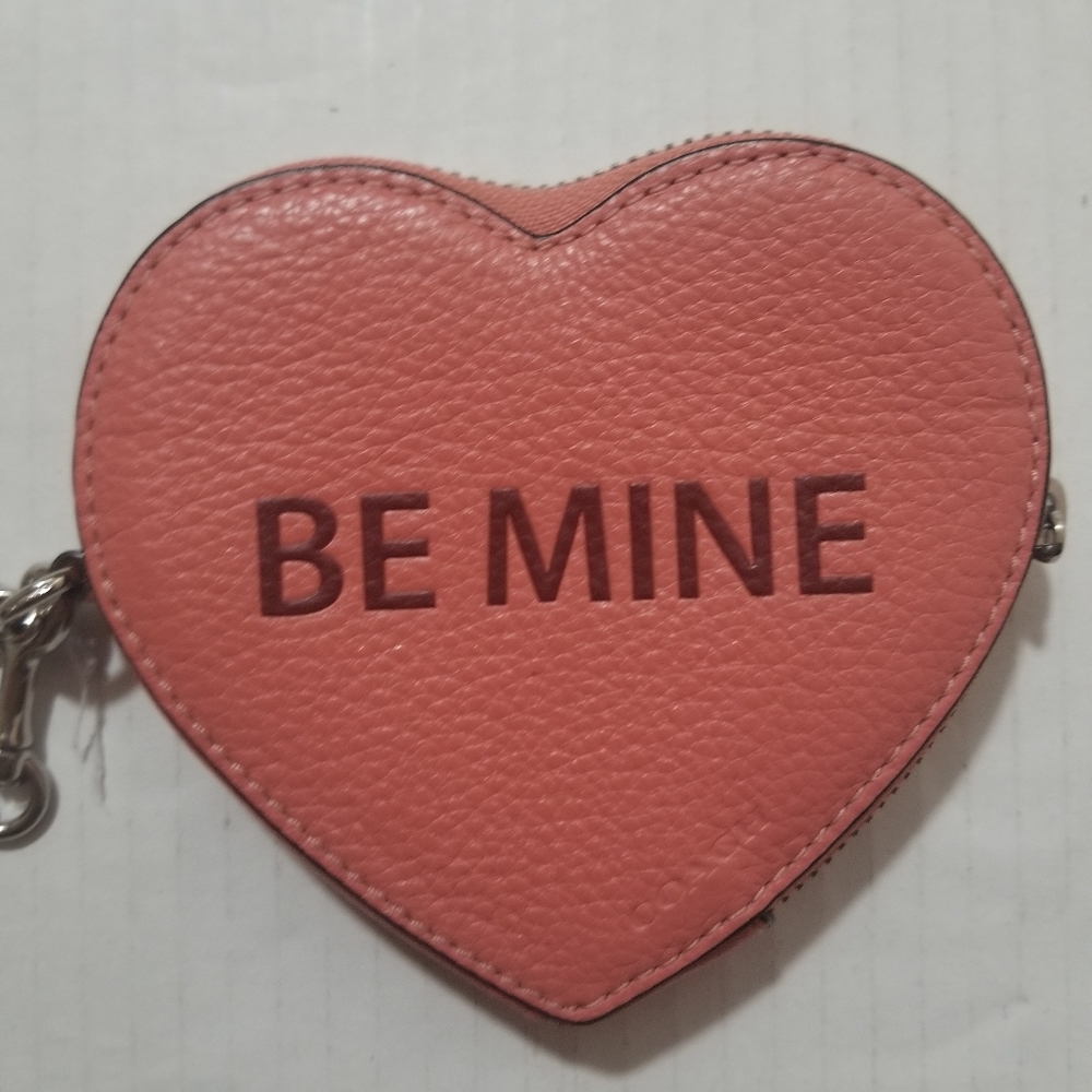 NWT COACH Leather Heart-Shaped Coral Coin Purse
